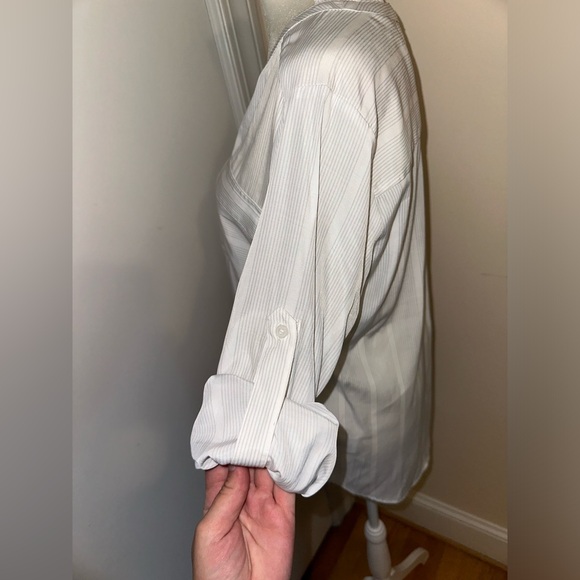 Women’s Express Blouse, White & Gray Stripe, Size Medium - Picture 3 of 5